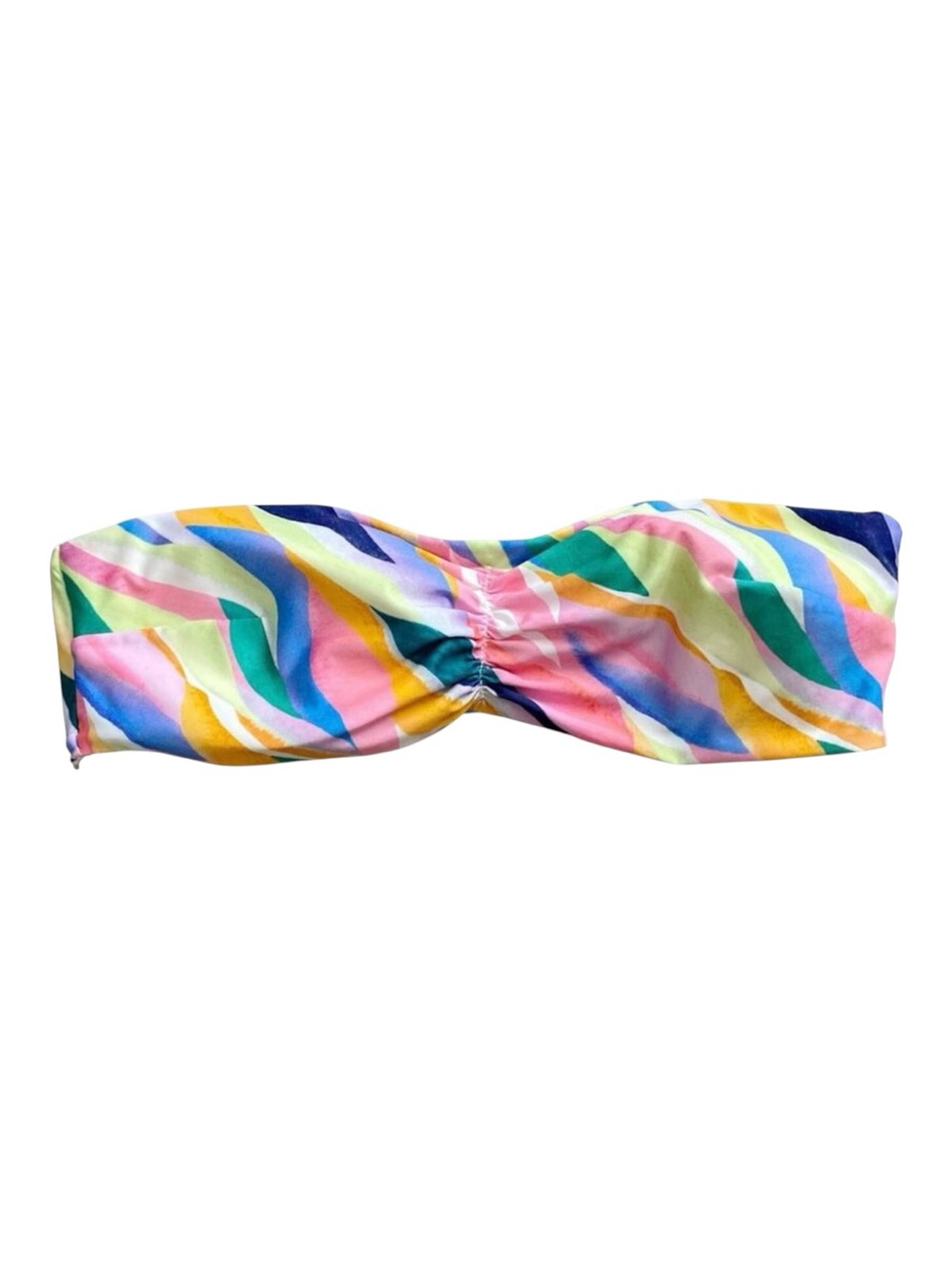 H&M Bikini Top Womens 10 Multicolor Bandeau Strapless Ruched Tropical Swimwear